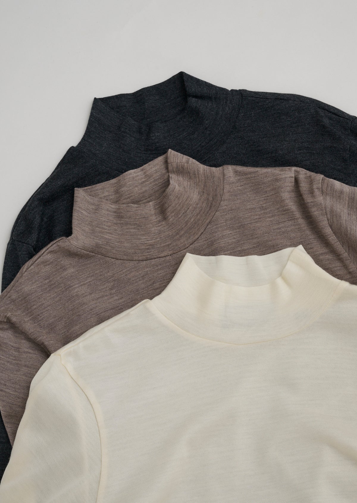 MERINO WOOL HIGH NECK LONG T SHIRTS BEIGE 8043-1205