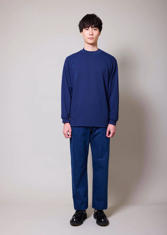 POLYESTER COTTON FEEL MOCK NECK T-SHIRT LONG SLEEVE BLACK 8033-1210