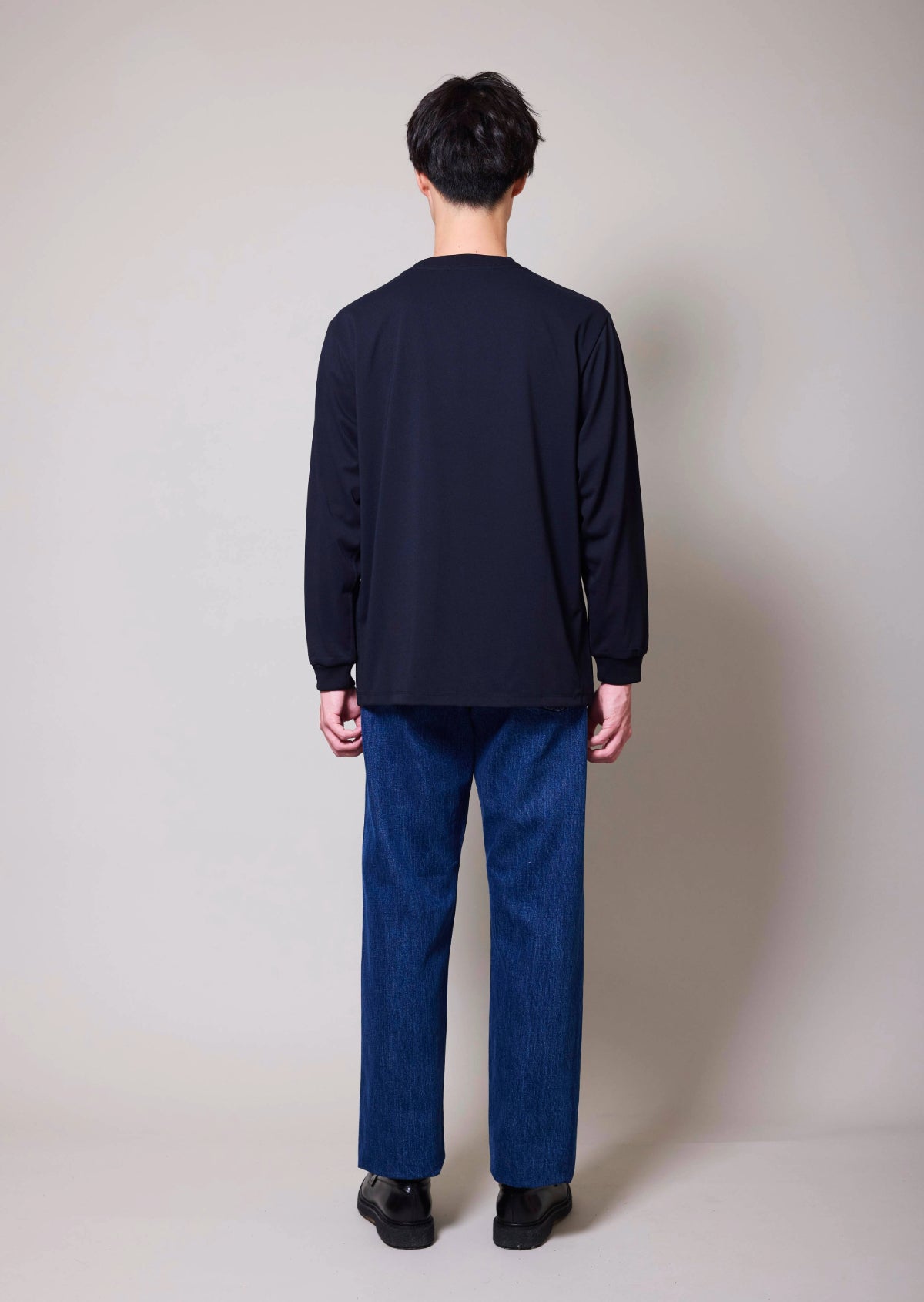 POLYESTER COTTON FEEL MOCK NECK T-SHIRT LONG SLEEVE BLACK 8033-1210