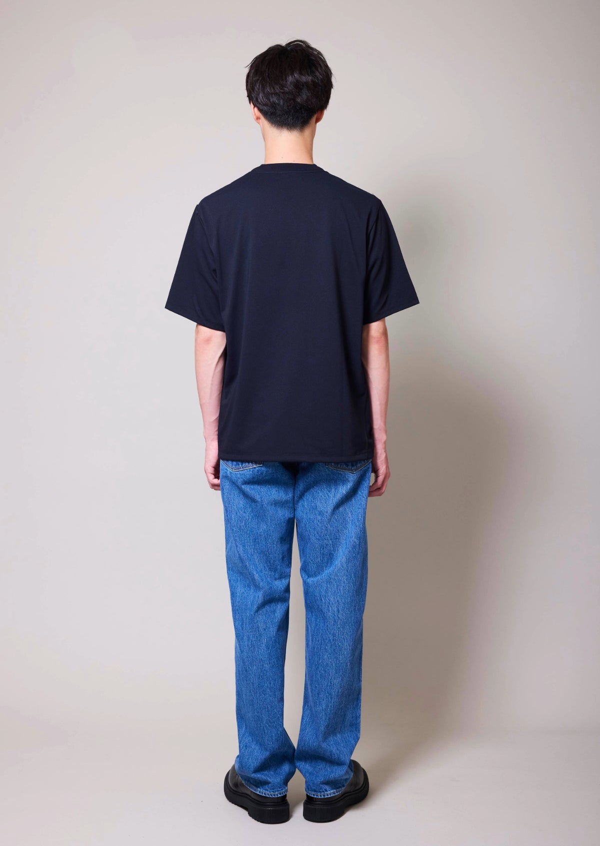 POLYESTER COTTON FEEL MOCK NECK T-SHIRT BLACK 8031-1701