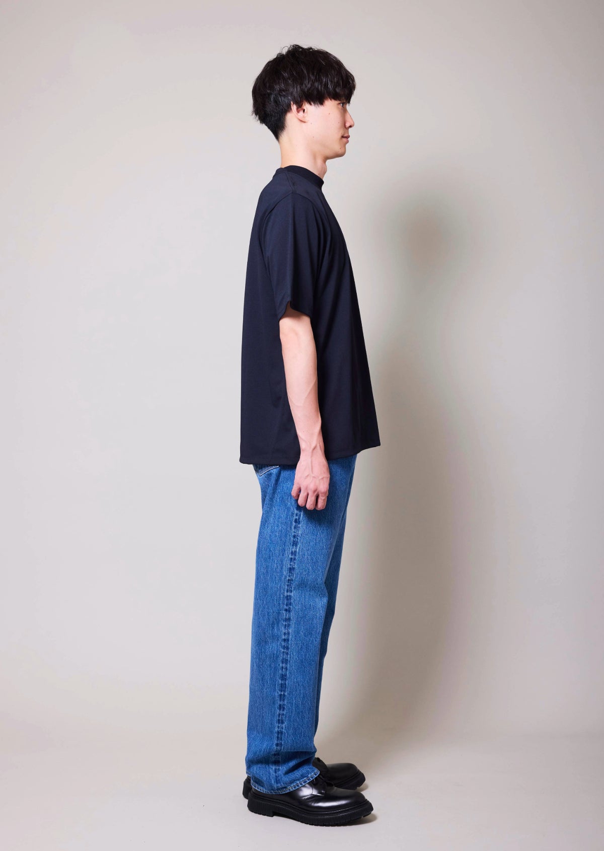 POLYESTER COTTON FEEL MOCK NECK T-SHIRT BLACK 8031-1701