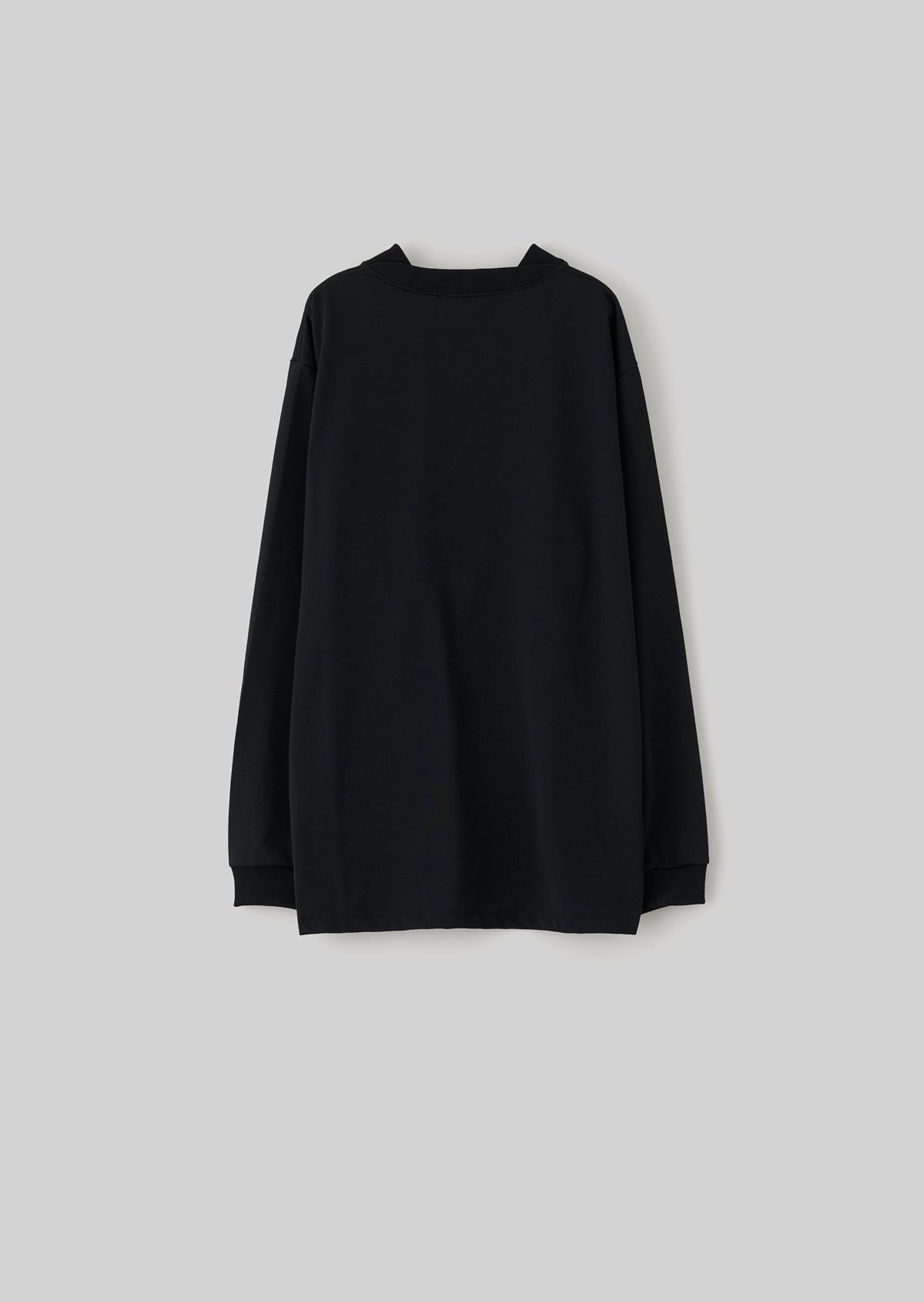 POLYESTER COTTON FEEL MOCK NECK T-SHIRT LONG SLEEVE BLACK 8033-1210