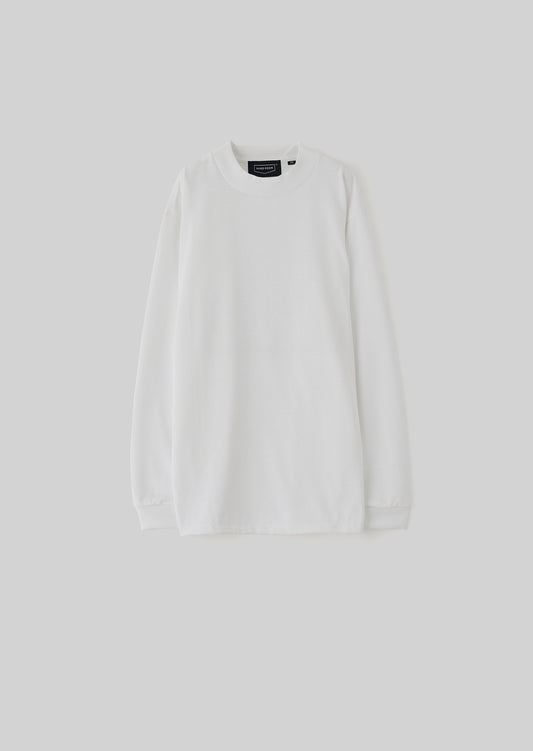 POLYESTER COTTON FEEL MOCK NECK T-SHIRT LONG SLEEVE WHITE 8033-1210