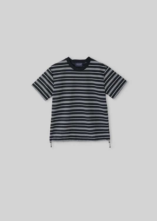 COTTON LIKE POLYESTER BORDER PRINT T SHIRTS    BLACK  8051-1701