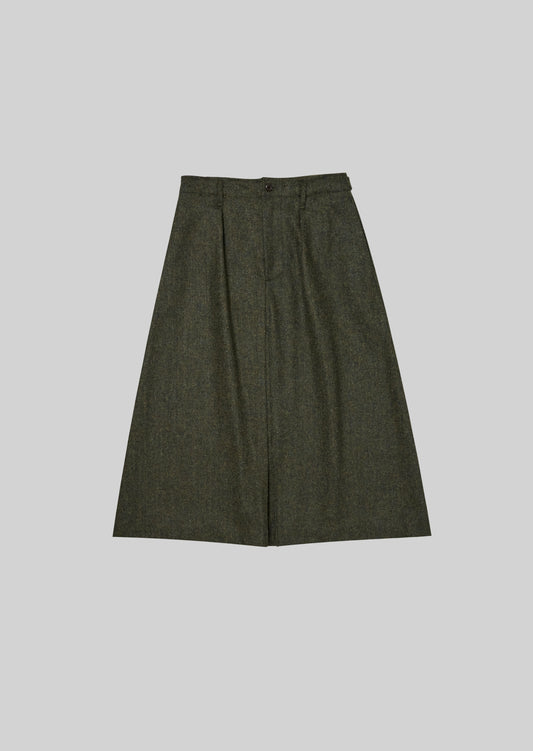 MOON TWEED LONG SKIRT OLIVE HERRINGBONE 8223-2402