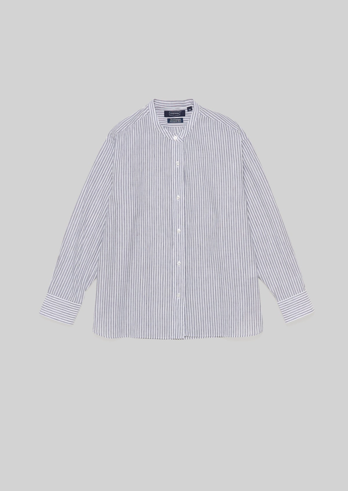 BAND COLLAR SHIRT NAVY LONDON STRIPE 8231-1103