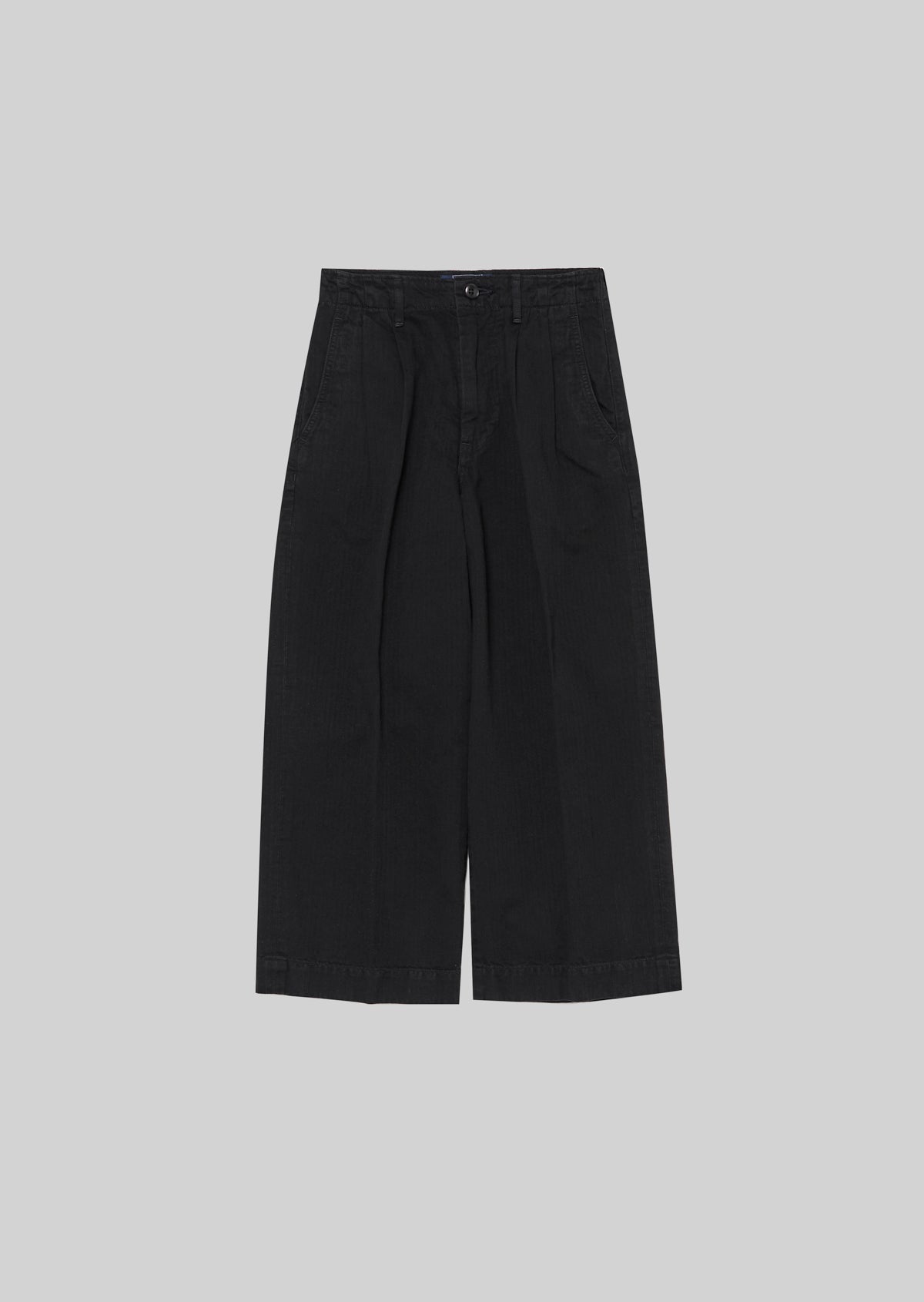 LINEN/COTTON HERRINGBONE WIDE PANTS BLACK　8291-1401