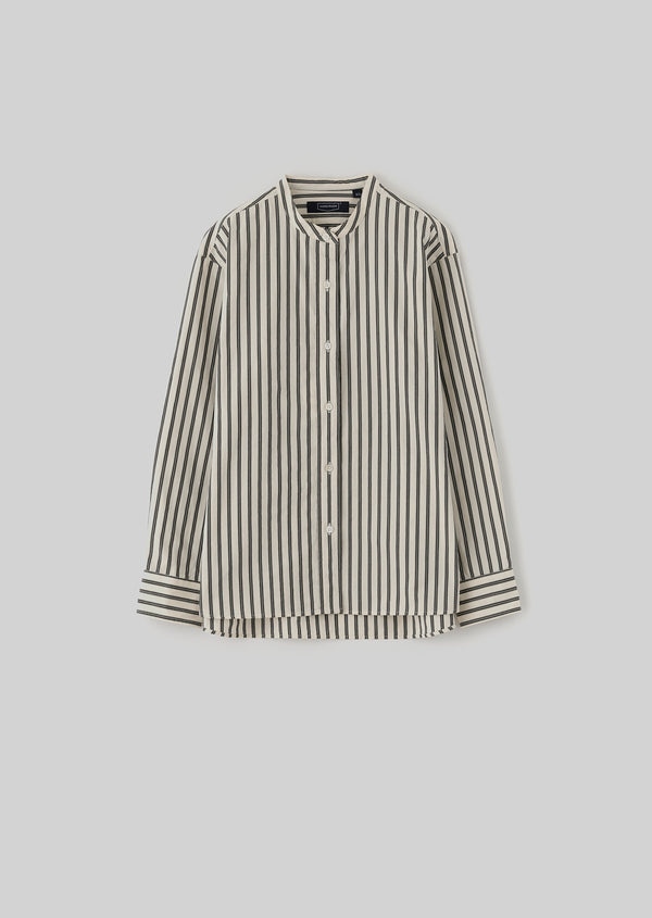 BAND COLLAR SHIRT BLACK STRIPE 82231105 HANDROOM Official Store